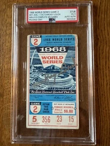 1968 World Series Game 2 Ticket Mickey Lolich MVP Autograph PSA 3 Tigers Auto - Picture 1 of 3