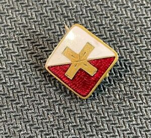 Vintage Red Cross Pin, Gold-tone and Enamel