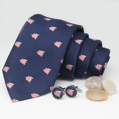 Juego de gemelos rosa con corbata de cerdo volador a juego corbata animal gemelos regalo Foto 1 de 4