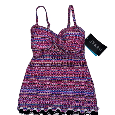 Profile by Gottex 34D Tankini Swim Top Multicolor Size 6 Ruffle Hem Soft Bra Cup - Image 1 of 4