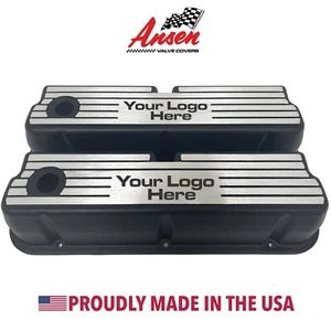 Ford 289, 302, 351 Windsor Valve Covers - Wide Fin - Black - CUSTOM - Ansen USA - Foto 1 di 8