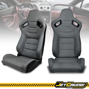 Universal Pair Reclinable Racing Seats + Dual Sliders Grey PU Carbon Leather - Picture 1 of 19