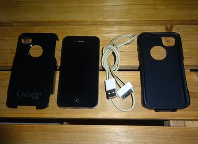Apple iPhone 4, Model A1387, Black, 16GB, Disabled, Otter Box, USB Charge Cord - Image 1 of 4