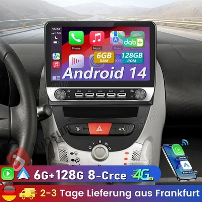 Für Peugeot 107 Citroen C1 Toyota Aygo 6G+128G Android 14 Autoradio Carplay GPS - Bild 1 von 4