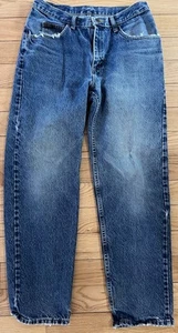 Men’s VTG LEE’S Jeans Straight Leg Leather Patch USA 33”X32” Distressed - Picture 1 of 11
