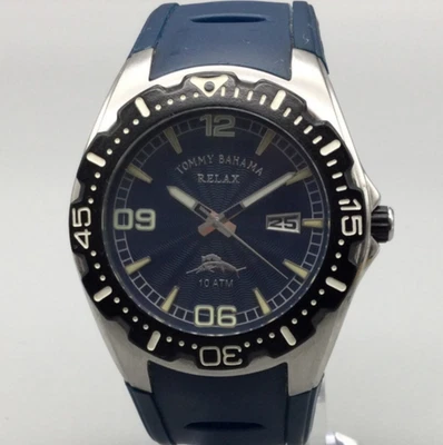 Tommy Bahama Reloj Relax Hombre 42mm Esfera Azul Tono Plateado Fecha Batería Nueva Foto 1 de 4