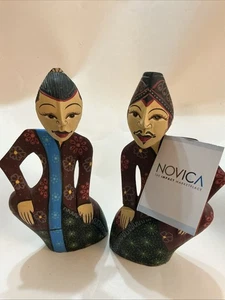Statue Novica Collection Indonesia Mahogany Wood Carved Older Couple - Picture 1 of 9