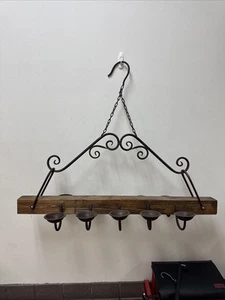 Wrought Iron Metal Hanging Candelabra Ten Candle W/ Wood Holder 43" x 16" x 34" - Picture 1 of 14