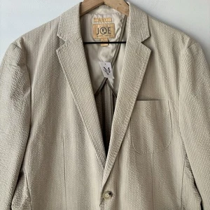 JOE Joseph Abboud Size Large Cotton Blazer Sport Coat Tan Pinstripe Seersucker - Picture 1 of 15
