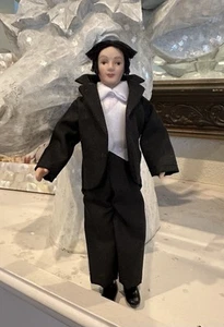 Dollhouse Miniature Porcelain Doll Groom in Black Suit 1:12 scale unique hair  - Picture 1 of 9