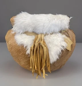 Authentic Hand Made Native American Weave Basket w/ Fur - 10X 10” - Picture 1 of 7