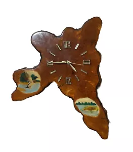 Vintage Duck Shore Bird Artist Signed Cypress Slab Wall Clock New Clock Mvmnt - Picture 1 of 10