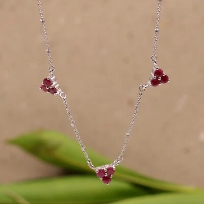 Sterling 925 Silver Jewelry 3 mm Ruby Gemstone 18+2" Necklace Anniversary Gift - Image 1 of 4