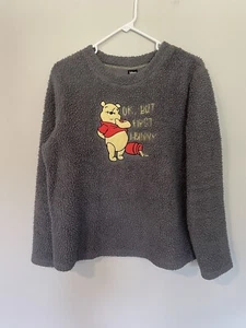 Disney Winnie the Pooh "Ok But First Hunny" Graphic Fleece Pullover Sz M Women’s - Picture 1 of 9