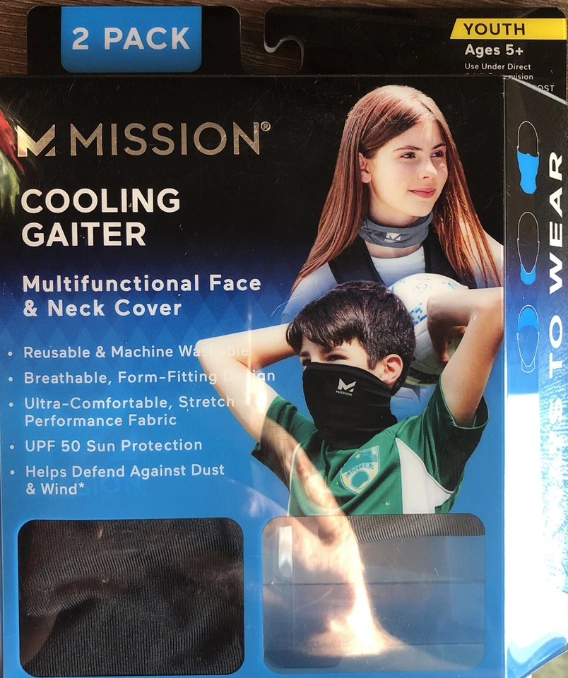 Mission Cooling Neck GAITER Face/neck Cover Youth Age 5 2-pack Hbu3