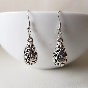 Teardrop Boho Ethnic Style Antique Tibetan Silver Dangle Drop Gift Earrings - Picture 1 of 6