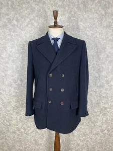 Chester Barrie Savile Row Blue Woven Wool Mix Double-Breasted Overcoat Coat 42 - Picture 1 of 11
