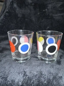 Rare 2 Vintage Ikea Glass Juice Tumbler Dots Multicolor 8 oz - Picture 1 of 6