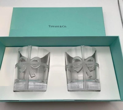 TIFFANY & CO. TIFFANY&Co. Tiffany Pair Glass Rocks Glass Bow Ribbon With Box Pre-Owned Unused
