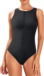 Women Athletic One Piece Swimsuit Zipper High Neck Bathing Suit Size XL - Picture 1 of 7