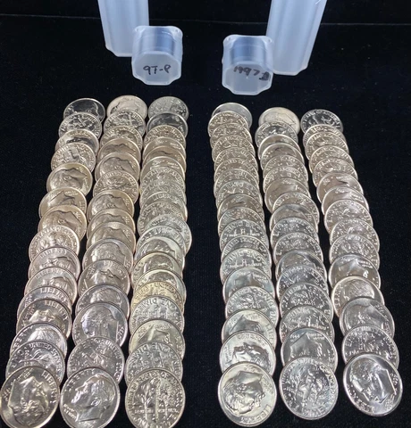 1997P & 1997D UNCIRCULATED ROOSEVELT DIMES FULL ROLLS 100 COINS TOTAL Cover