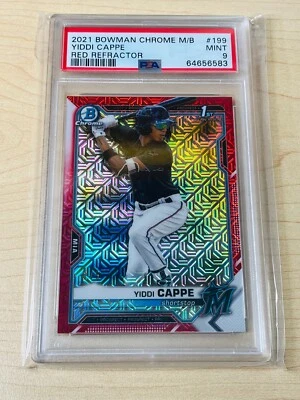 2021 Yiddi Cappe Bowman Chrome 1st Mega Box Red Mojo Refractor 2/5 - PSA 9 - Image 1 of 2