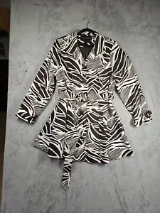 Ashley Stewart Women Mid Length Brown Ivory Zebra Coat Jacket Belted Sz 2X NWOT  - Picture 1 of 18