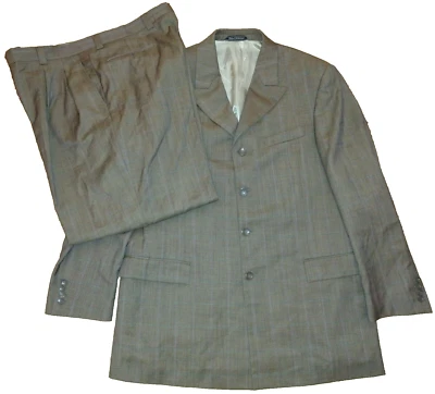 Traje de lana para hombre STEVE HARVEY bronce marrón ventana 44R Super 120s pantalones 36x27 Foto 1 de 4