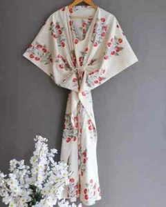 Indian Vintage 100% Cotton Long Beach Maxi Kaftan Dress One Size Caftan Kimono - Picture 1 of 4