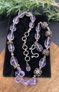 Vintage Artisan Bali sterling lavender amethyst briolette ankle bracelet- 27.62g - Picture 1 of 7