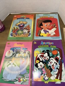Vintage Golden Books Sticker Fun Sesame St Pinocchio Cinderella UNUSED Lot of 4 - Picture 1 of 11