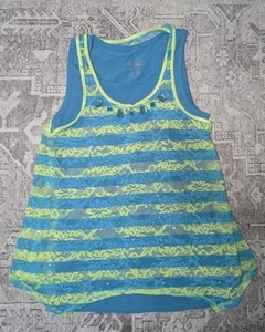 Girls Justice Size 12 Green & Blue Lace Faux Diamond Shirt Layered  - Afbeelding 1 van 3