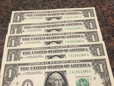 ( 5X ) FANCY SERIAL NUMBER 1 DOLLAR BILL BIRTHDAY  YEAR NOTES   1981- 1985  2021 - Image 1 of 4