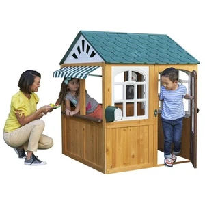 KidKraft Kids Wooden Playhouse w Ringing Doorbell Cedar Toddler Outdoor Backyard - Picture 1 of 23