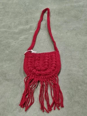 Cartera Boho de Crochet Hecha a Mano, Bolso Bandolera de Hombro para Niñas Rojo Foto 1 de 4
