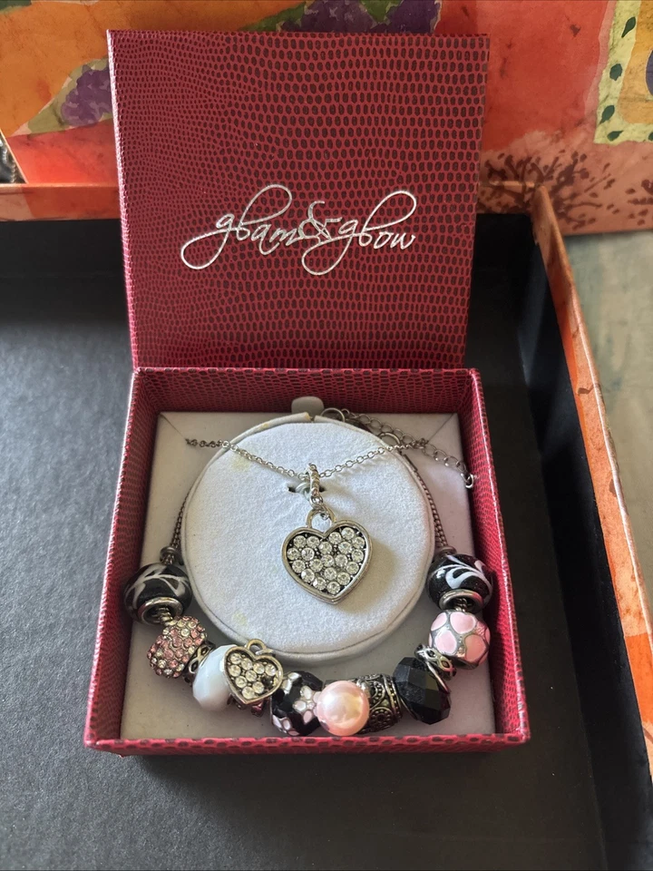 Pulsera Glam&Glow Negro y Rosa Dije En Caja para Mujer Joyería Regalo Foto 1 de 1