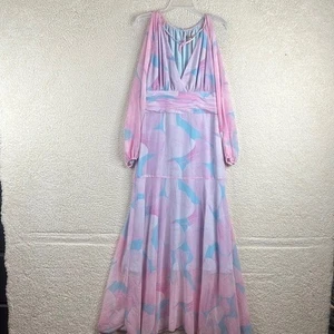 NWT Hutch Womens Pink Blue Cold Shoulder Long Sleeve V-Neck Maxi Dress S SMALL - Picture 1 of 13