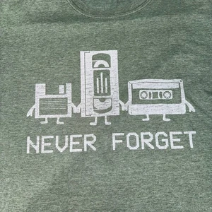 Retro “Never Forget” Meme Tee – Cassette, VHS, Floppy Graphic – Heather Green XL - Picture 1 of 6
