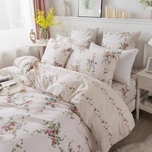 Duvet Cover Set Queen Sweet Pink Rose Floral Bedding Shabby Peony Flower Quil... - Picture 1 of 9