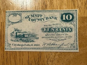 10 Cent Summit County Bank Cuyahoga Falls 1862 Unc Note (E60) - Picture 1 of 3