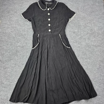 Vestido Christy Dawn Sebastian para mujer mediano negro cuello Peter Pan Cottage Preppy Foto 1 de 4