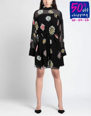 RRP€639 JUST CAVALLI Crepe Mini Shift Dress IT44 US8 UK12 L Belted Jewelry-Print - Image 1 of 4