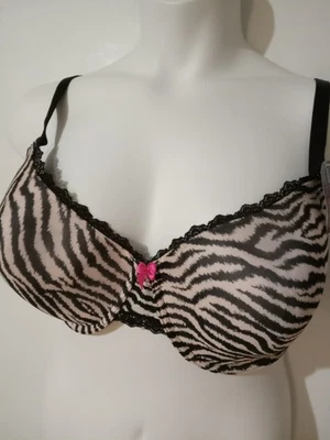 SMART & SEXY Bra Womens 44DD Leopard Print Black Lace Underwire Bow Rhinestones - Image 1 of 4