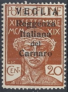 1920 VEGLIA REGGENZA DEL CARNARO 20 CENT II TIPO MH * - RR12202 - Picture 1 of 1