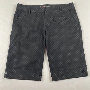 Volcom Bermuda Shorts Women’s 3 Poly Cotton Black W/Blue Stars Cuffed Legs - Picture 1 of 13