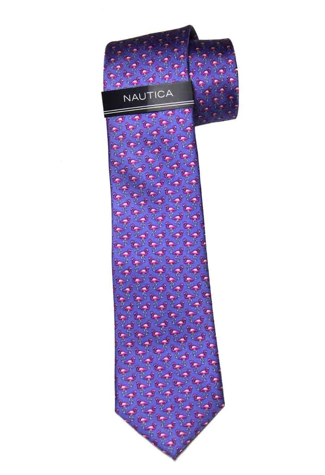 Nautica 男式紫色粉色火烈鸟丝绸领带 — 第 1/1 张图片