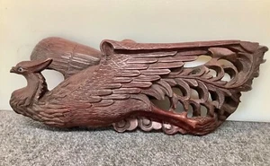 Intricate carved wooden peacock bird of paradise hand made Asian Old KZ - Bild 1 von 11