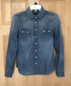 Tommy Hilfiger Blue Denim Shirt Women's Size S/P Long Sleeve Pearl Snap Closure - Picture 1 of 12