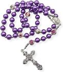 Beaded Purple Pearl Beads Rosary Necklace Miraculous Medal & Cross