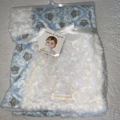 Blankets And Beyond Owl Baby Blanket 30”x30” Blue Quilt Style SOFT! - Image 1 of 4